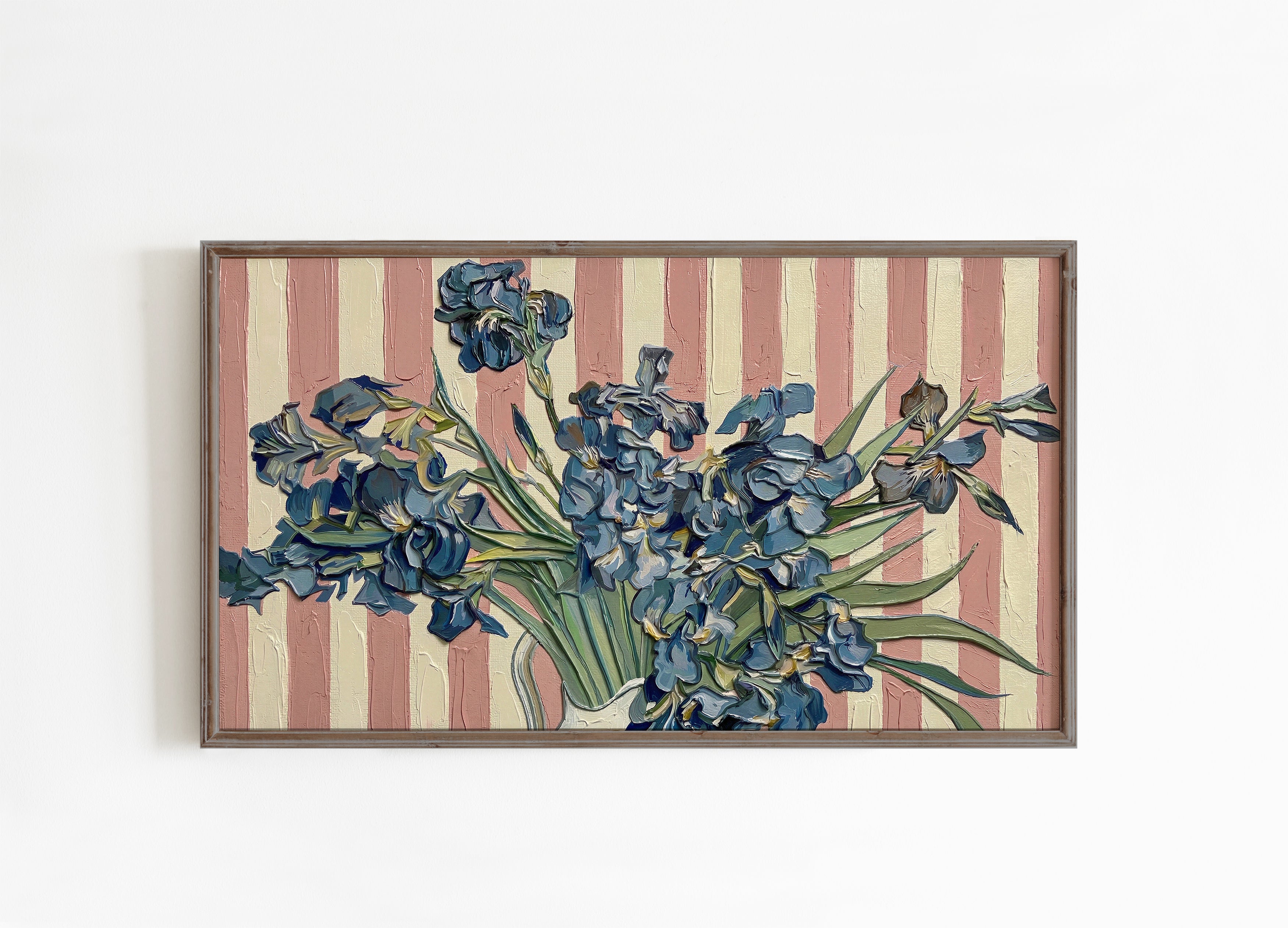 Blue Iris Floral Frame TV Art, Grandmillennial Botanical