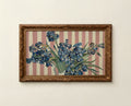 Textured blue iris floral art for Frame TV in smoky sapphire and dusty pink stripes