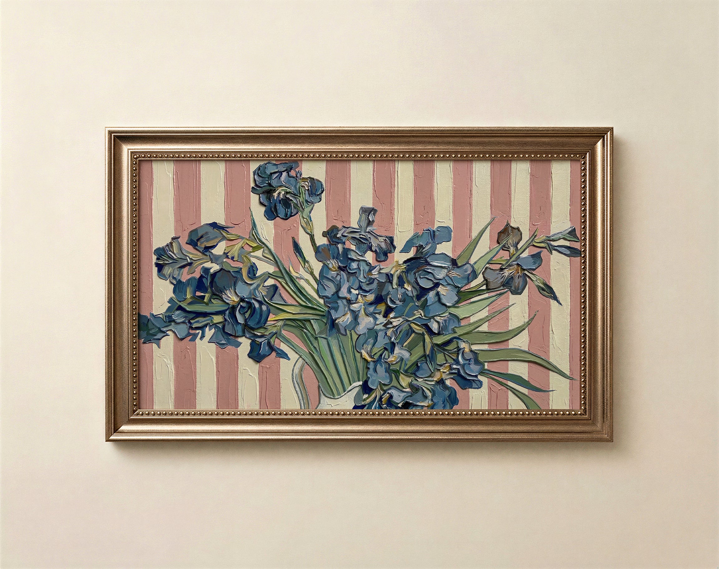 Blue Iris Floral Frame TV Art, Grandmillennial Botanical