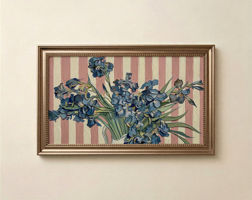 Blue Iris Floral Frame TV Art, Grandmillennial Botanical