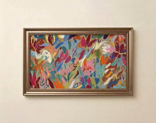 Colorful abstract floral art for Samsung Frame TV in bold maximalist brushstrokes