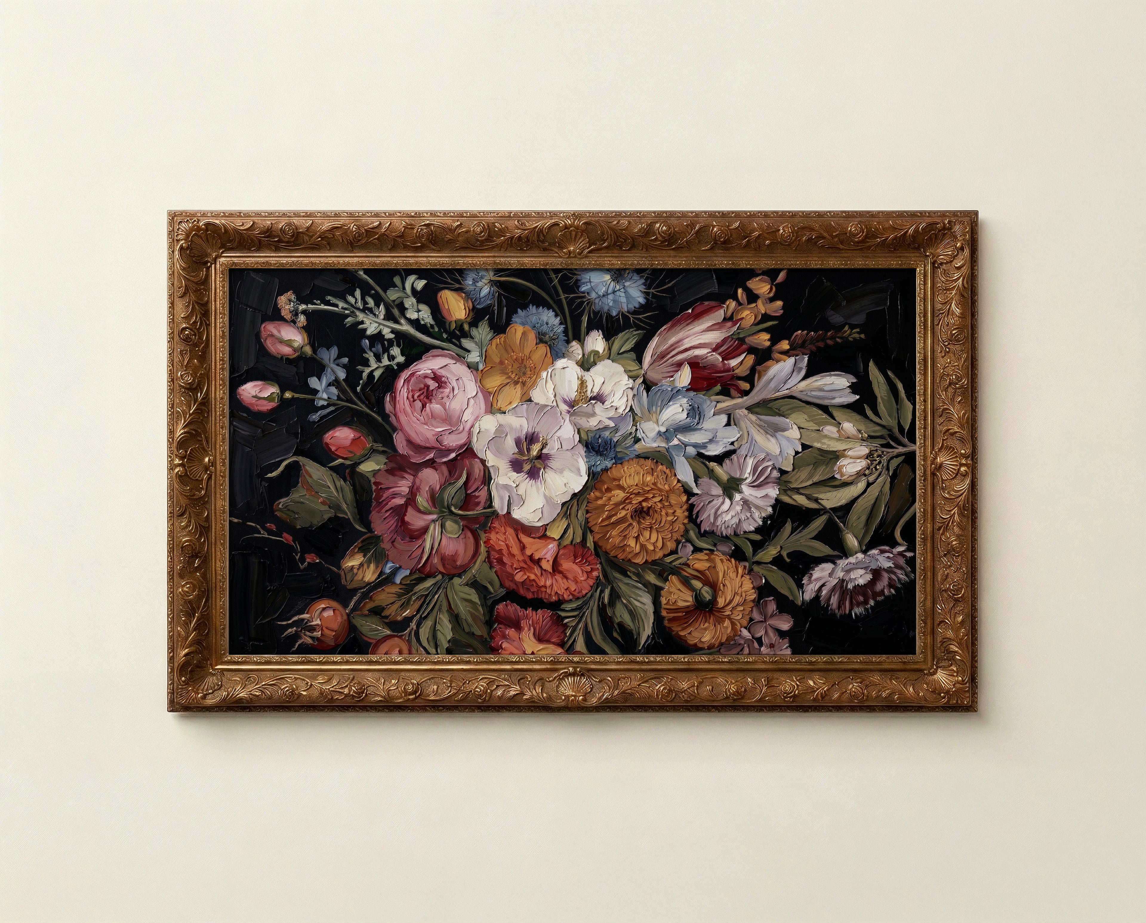 moody dark Floral Frame TV Art