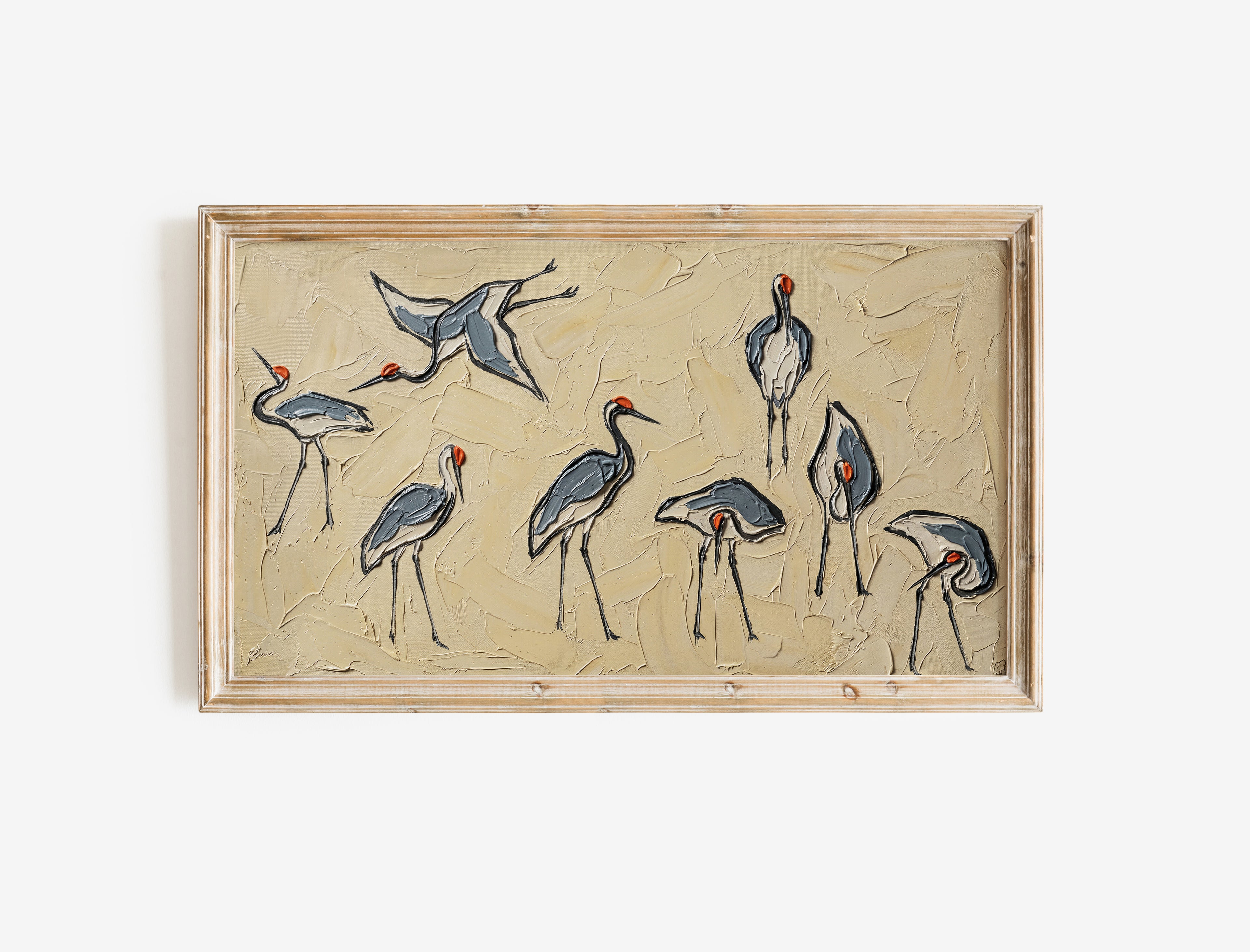 Crane Bird Frame TV Art, Neutral Tones Organic Modern