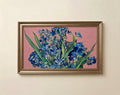 Textured blue iris floral art for Frame TV in deep cobalt and warm dusty rose tones