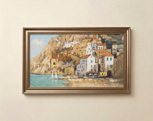 Painterly Amalfi Coast landscape art for Frame TV in warm terracotta and turquoise summer tones