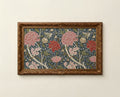 William Morris style floral art for Frame TV in deep navy dusty rose and aged sage tones
