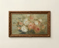 Muted vintage rose floral art for Frame TV in soft pink chalky white and warm sage tones
