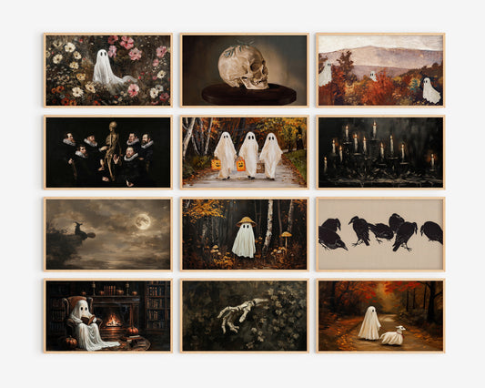 Halloween Frame TV Art Bundle, set of 72 spooky screensavers, Ghosts, witchy tv artwork, skeletons