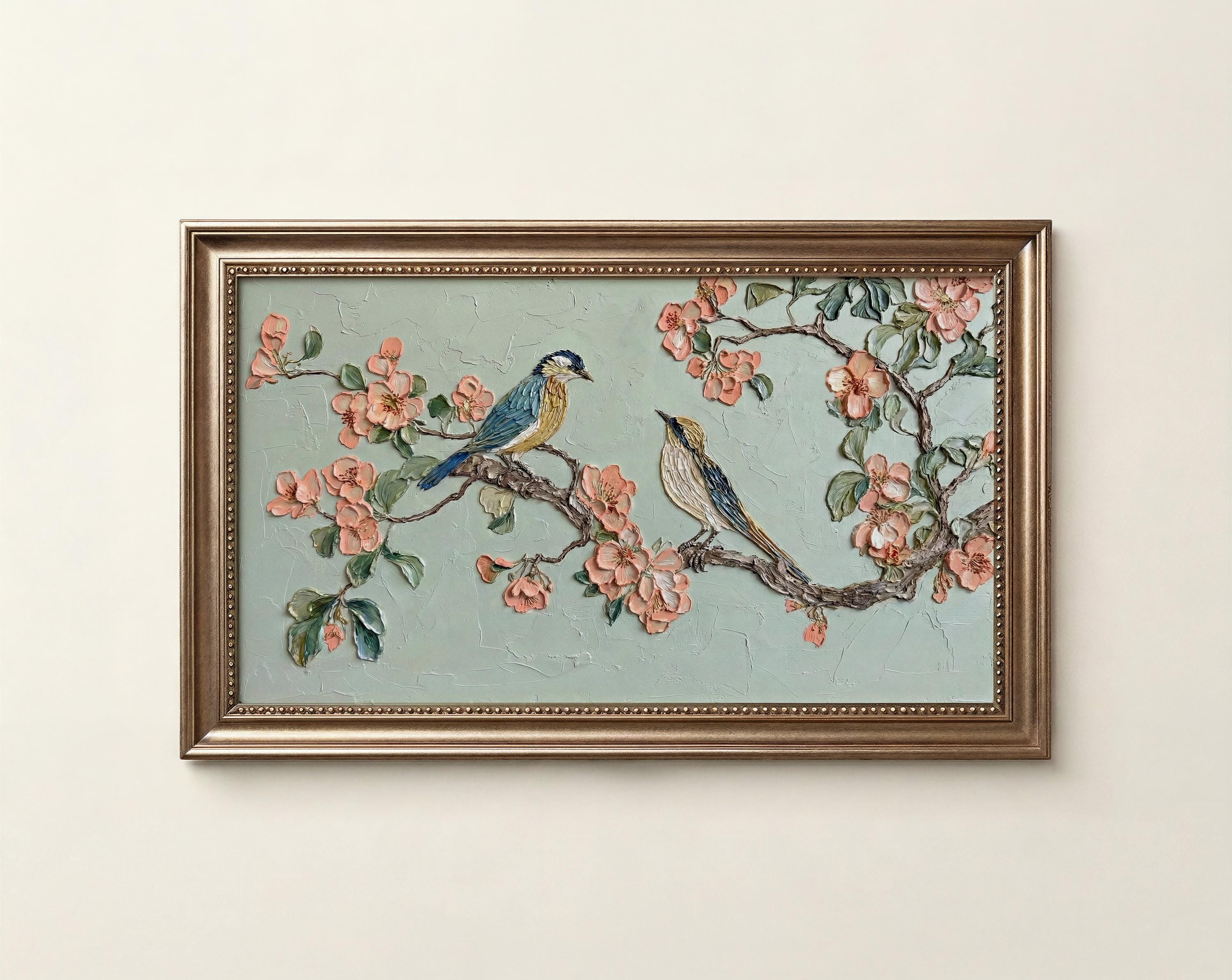 Birds Blossom Branch Frame TV Art