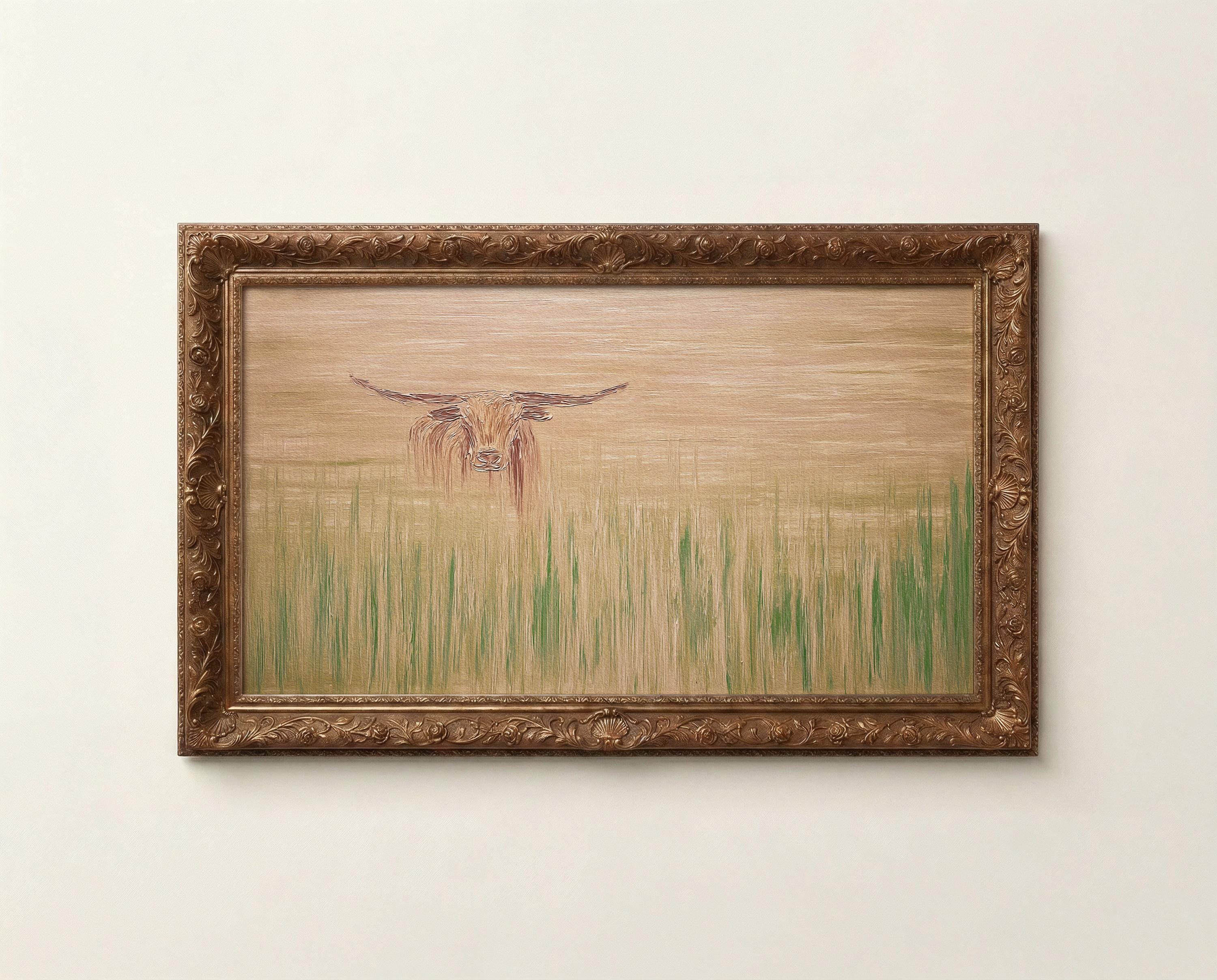Longhorn Cow Frame TV Art